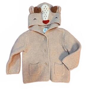 Baby Gap Cardigan with Reindeer Hood Cotton Light Brown 3-6M